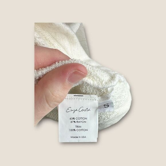 Enza Costa Cropped Hooded Terry Sweatshirt in Ivory Size Small - Picture 8 of 8